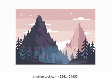 Vector illustration of a serene mountain landscape, easily editable ,Beautiful landscape, nature, hills, rocks