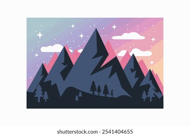 Vector illustration of a serene mountain landscape, easily editable ,Beautiful landscape, nature, hills, rocks