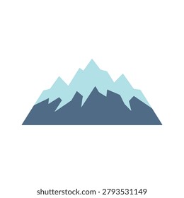 Vector illustration of serene mountain range with snow-capped peaks, tranquil blue water reflection, minimalist design.
