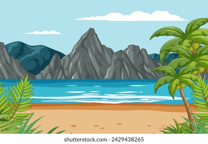 Vector illustration of a serene tropical beach scene