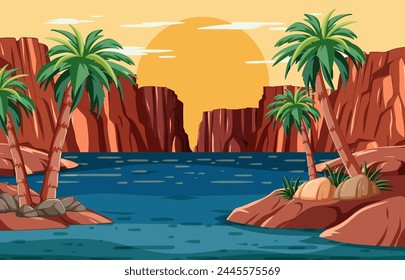 Vector illustration of a serene tropical landscape