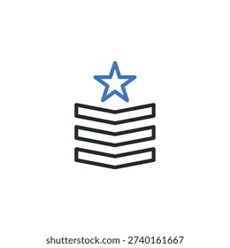Vector illustration of a sergeant rank insignia with three chevrons and a star, isolated on a white background.