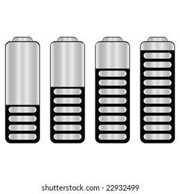 Vector illustration of a series of batteries, each with a different level of charge