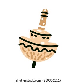 Vector illustration of a series of Hanukkah dreidels, and its letters. Wooden dreidels. Jewish, hebrew toy