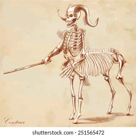 Vector illustration. Series of legendary animals and monsters (skeleton): CENTAUR. Drawing comprise at least three layers of lines, the colored background is isolated. Editable in layers and groups.