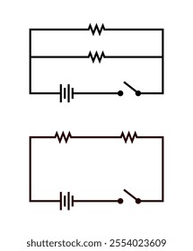 Vector illustration of series and parallel circuits on white background.