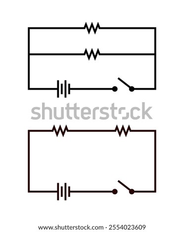 Vector illustration of series and parallel circuits on white background.