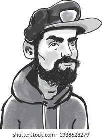 vector illustration of serious bearded man in cap 
