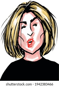 vector illustration of serious beautiful middle aged woman talking the speech