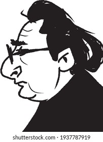 ilustración vectorial de hombre serio en gafas en perfil