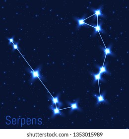 Vector illustration of Serpens constellation.  Cluster of realistic stars in the dark blue starry sky.