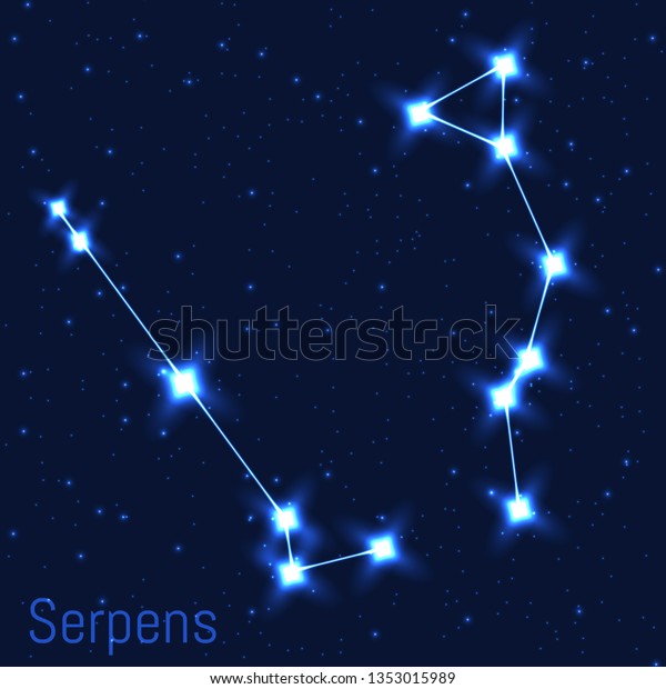 Vector illustration of\
Serpens constellation.  Cluster of realistic stars in the dark blue\
starry sky.