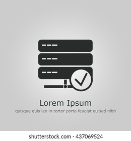 Vector illustration of server accept sign icon on grey background.