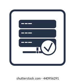 Vector illustration of server accept sign icon on blue round background.