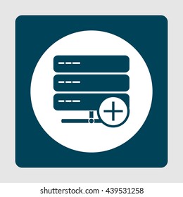 Vector illustration of server add sign icon on blue background.