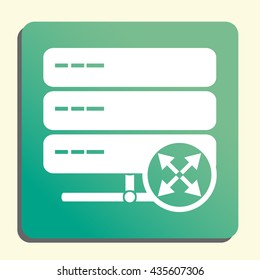 Vector illustration of server arrows diagonal sign icon on green light background.