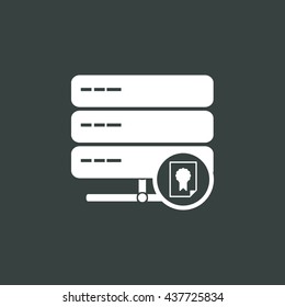 Vector illustration of server certificate sign icon on dark background.