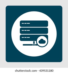 Vector illustration of server cloud sign icon on blue background.