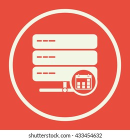 Vector illustration of server date sign icon on red background.