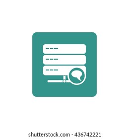 Vector illustration of server discussion sign icon on green background.