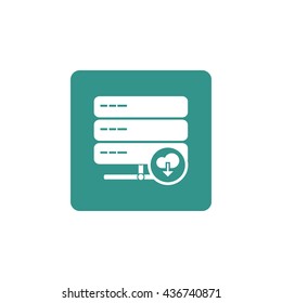 Vector illustration of server download sign icon on green background.