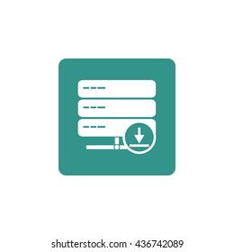 Vector illustration of server download sign icon on green background.
