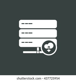 Vector illustration of server download sign icon on dark background.