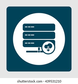 Vector illustration of server download sign icon on blue background.