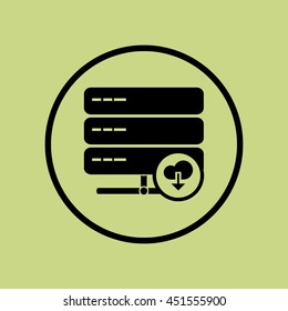 Vector illustration of server download sign icon on green circle background.