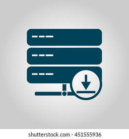 Vector illustration of server download sign icon on grey background.