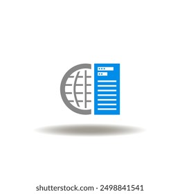 Vector illustration of server earth globe server. Icon of corporate networking computing global data storage. Symbol of web data hosting servcie.