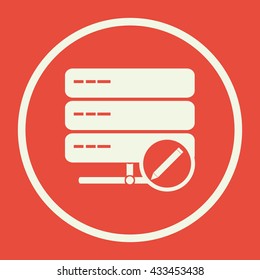 Vector illustration of server edit sign icon on red background.