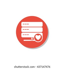 Vector illustration of server heart sign icon on red circle background.