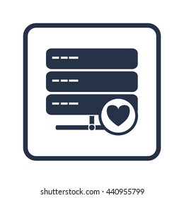 Vector illustration of server heart sign icon on blue round background.