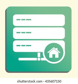 Vector illustration of server home sign icon on green light background.