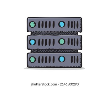 Vector illustration of a server icon. Sketch style illustration.