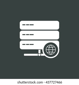 Vector illustration of server internet sign icon on dark background.