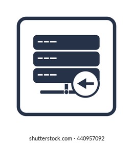 Vector illustration of server left sign icon on blue round background.