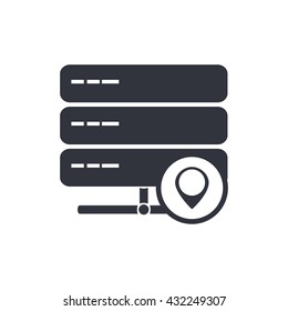 Vector illustration of server location sign icon on white background.