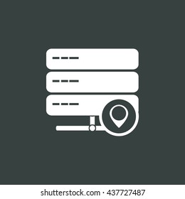 Vector illustration of server location sign icon on dark background.