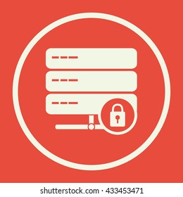 Vector illustration of server lock sign icon on red background.