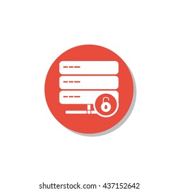 Vector illustration of server open sign icon on red circle background.