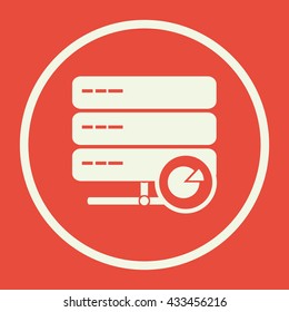 Vector illustration of server pie graph sign icon on red background.