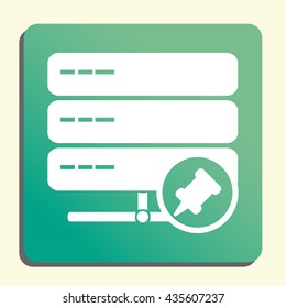 Vector illustration of server pin sign icon on green light background.