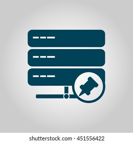 Vector illustration of server pin sign icon on grey background.