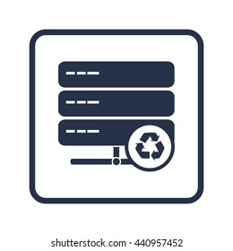 Vector illustration of server recycle sign icon on blue round background.