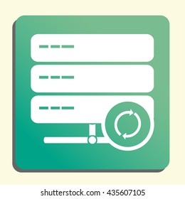 Vector illustration of server refresh sign icon on green light background.