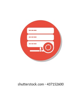 Vector illustration of server refresh sign icon on red circle background.