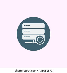 Vector illustration of server reload sign icon on blue circle background.