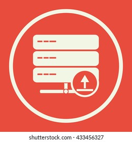 Vector illustration of server upload sign icon on red background.